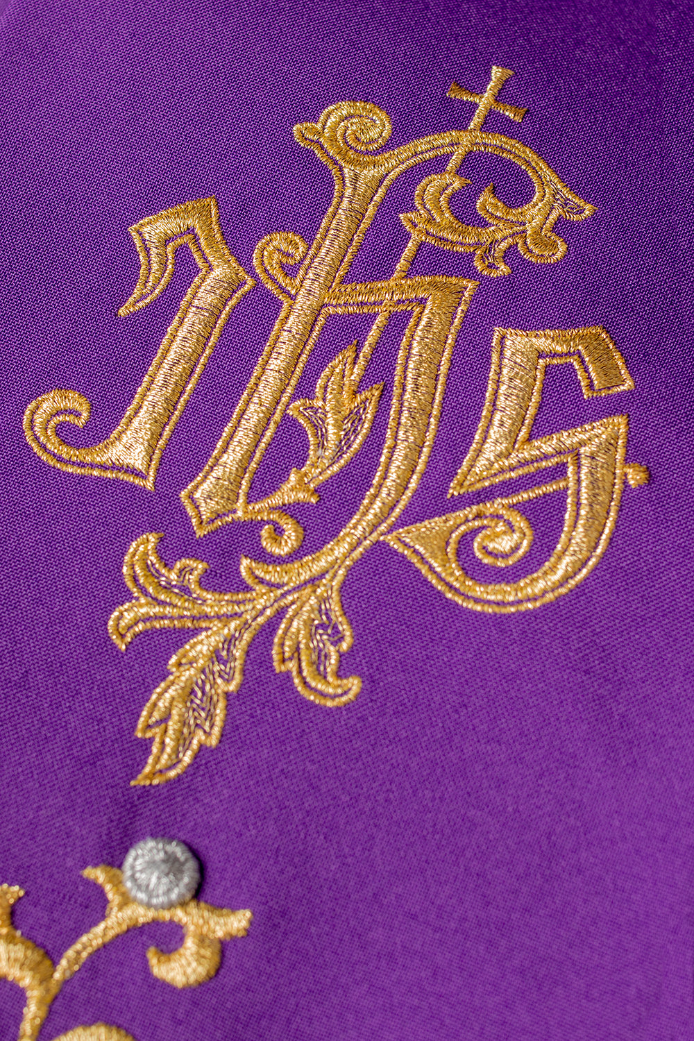 Stuła haftowana fioletowa IHS na krzyżu