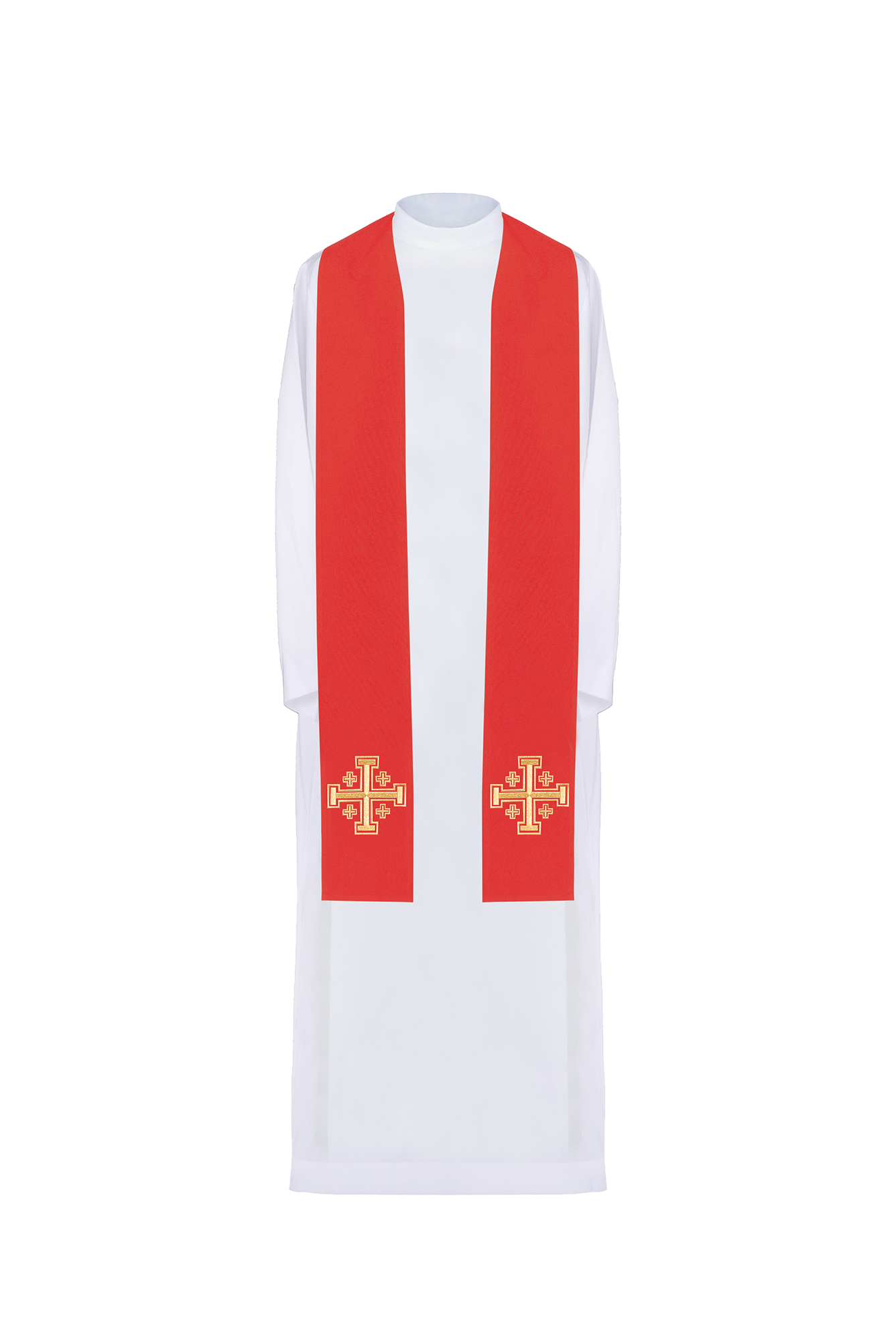 Stuła kapłańska czerwona haftowana Krzyż Jerozolimski