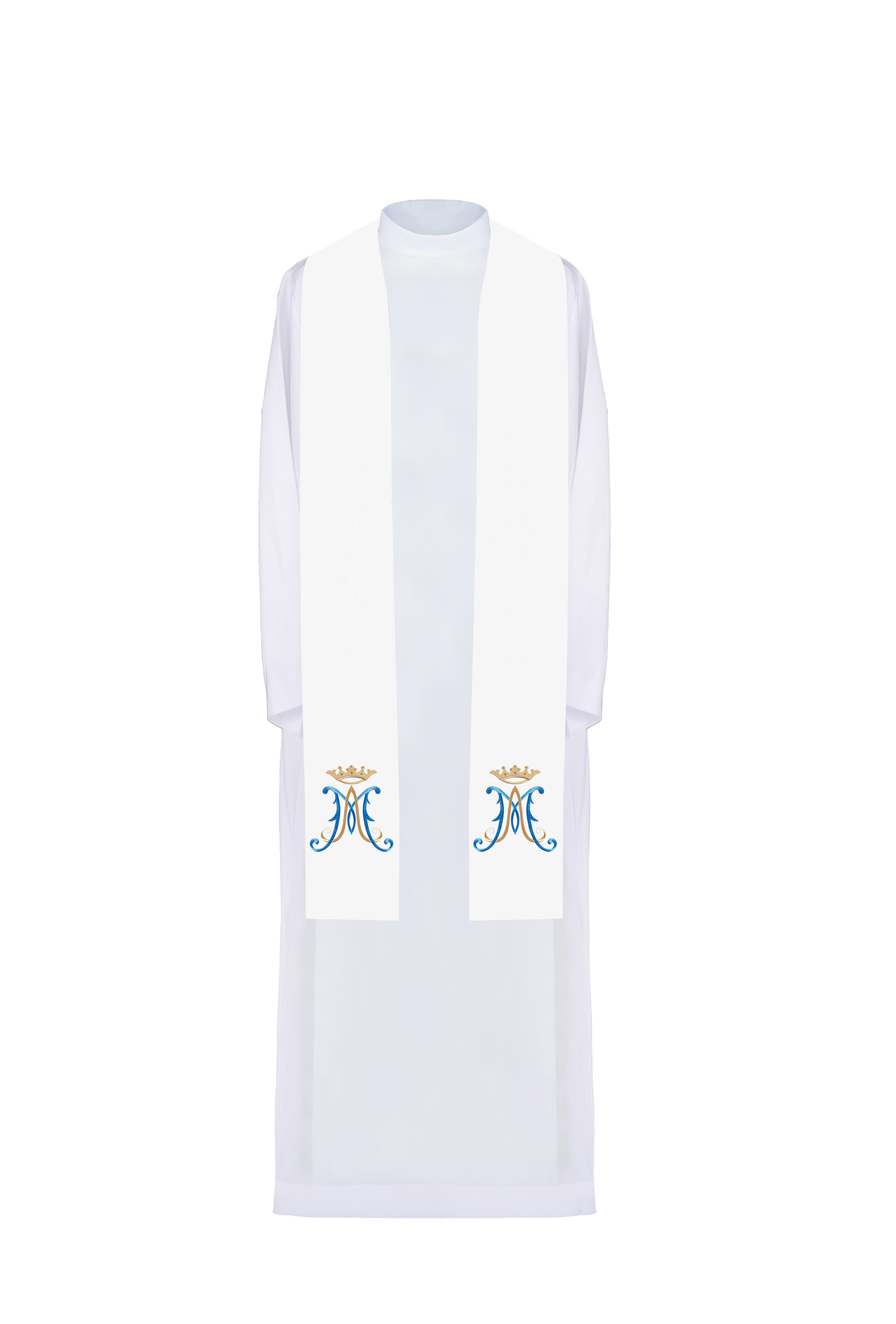 Stuła kapłańska haftowana biała Maryjna