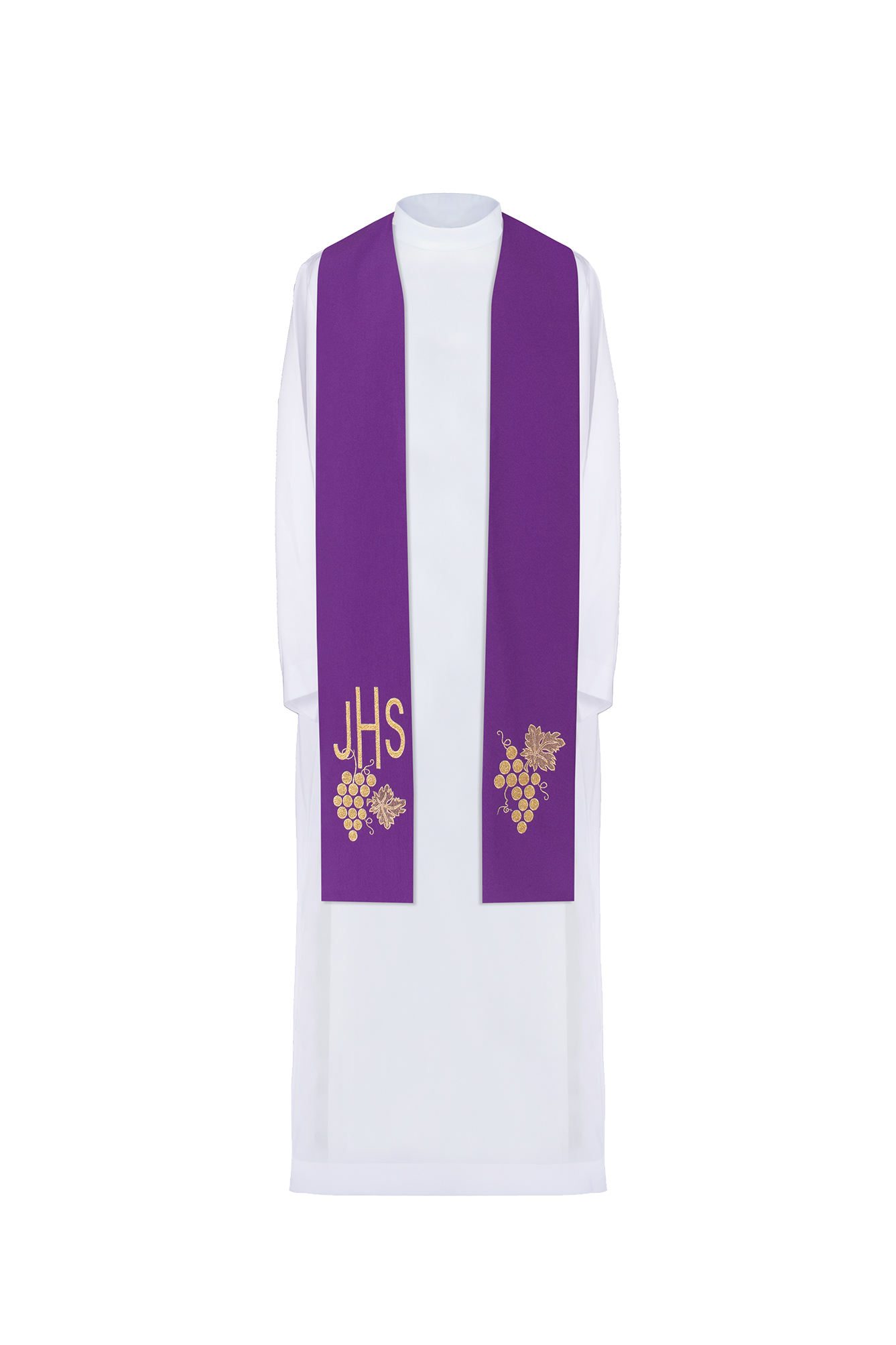 Stuła kapłańska fioletowa haftowana IHS z winogronami