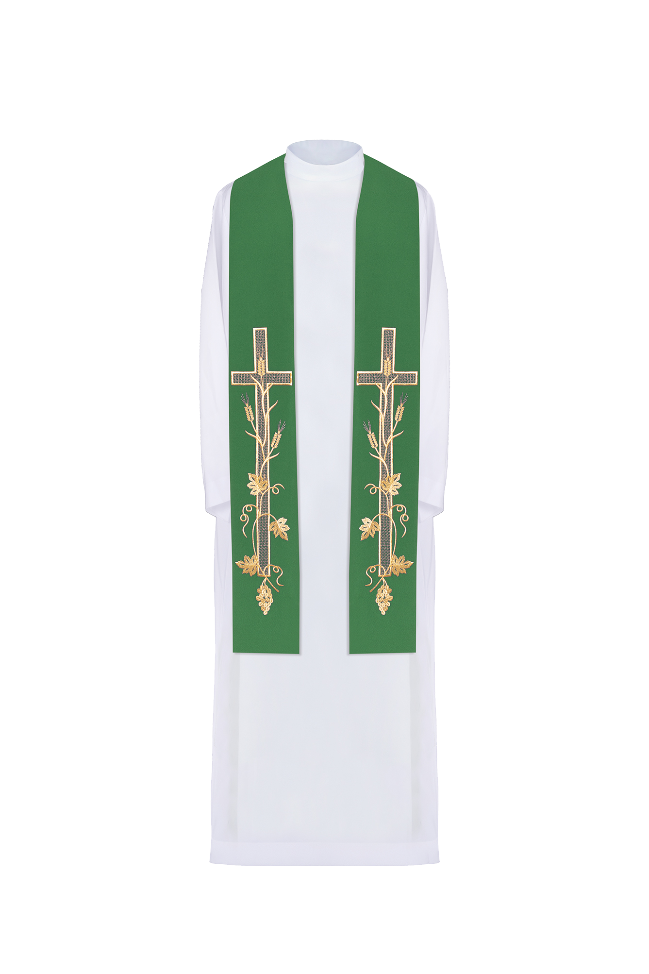 Stuła kapłańska zielona haftowana Krzyż