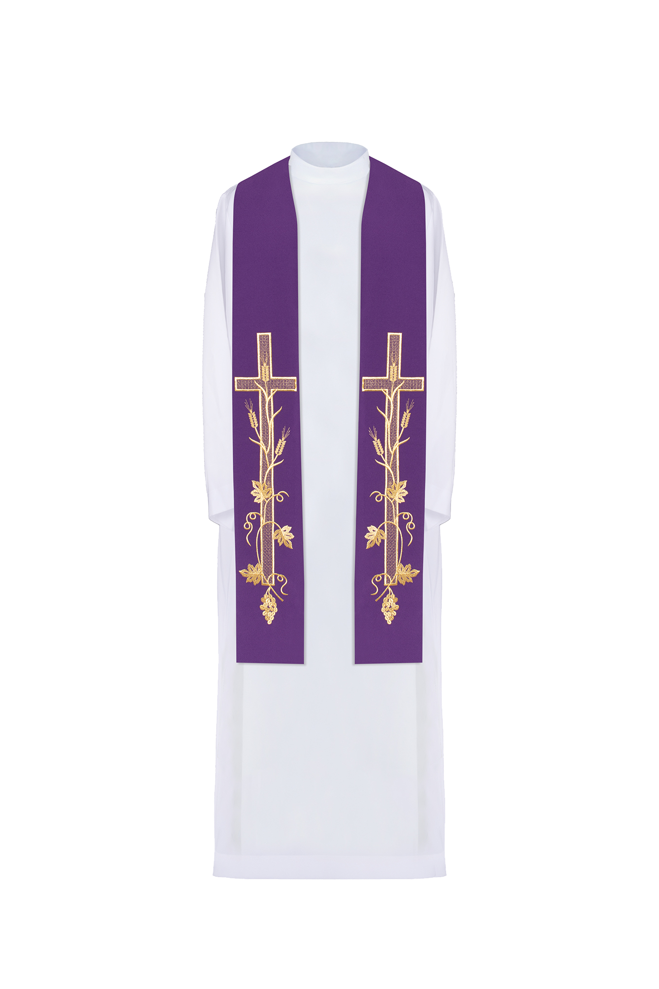 Stuła kapłańska fioletowa haftowana Krzyż