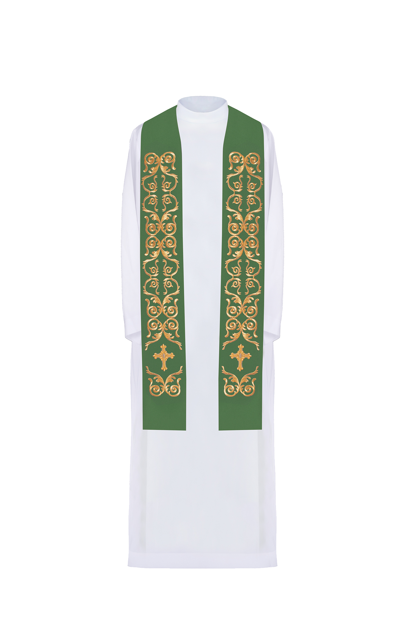 Stuła kapłańska zielona haftowana krzyż