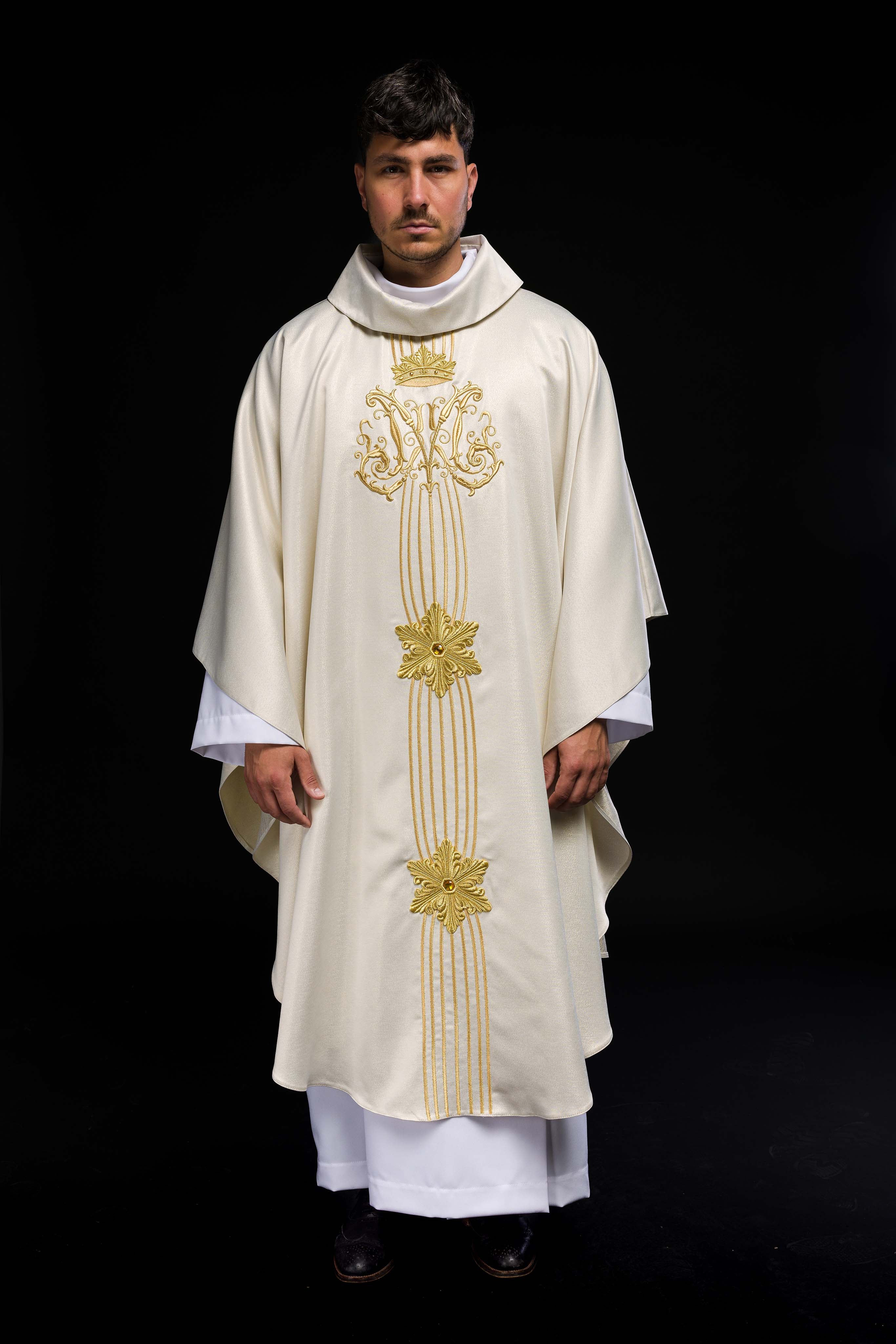 Ornat liturgiczny Maryjny błyszczący z kamieniami LE/7025 ECRU
