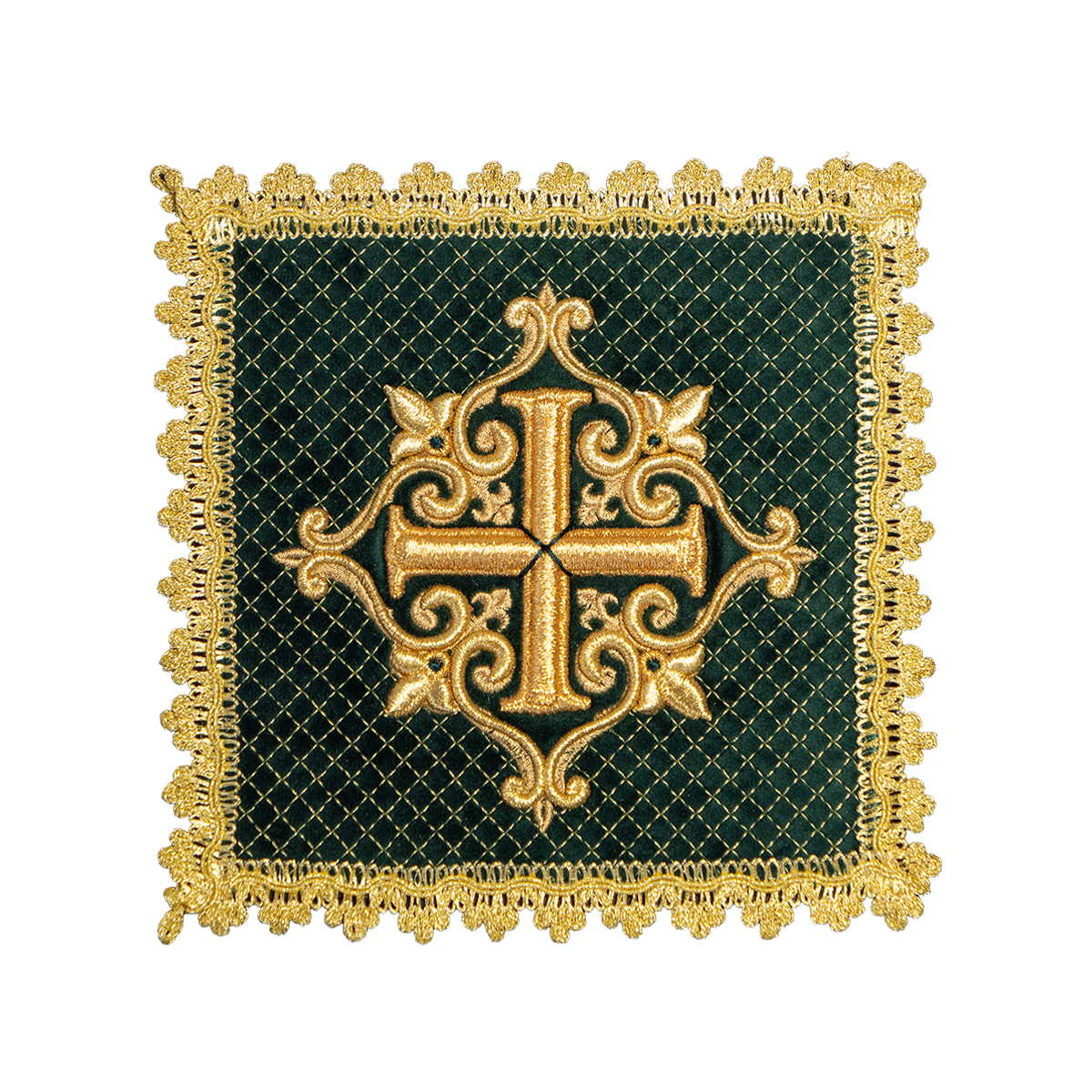 Bielizna kielichowa haftowana zielona złoty krzyż