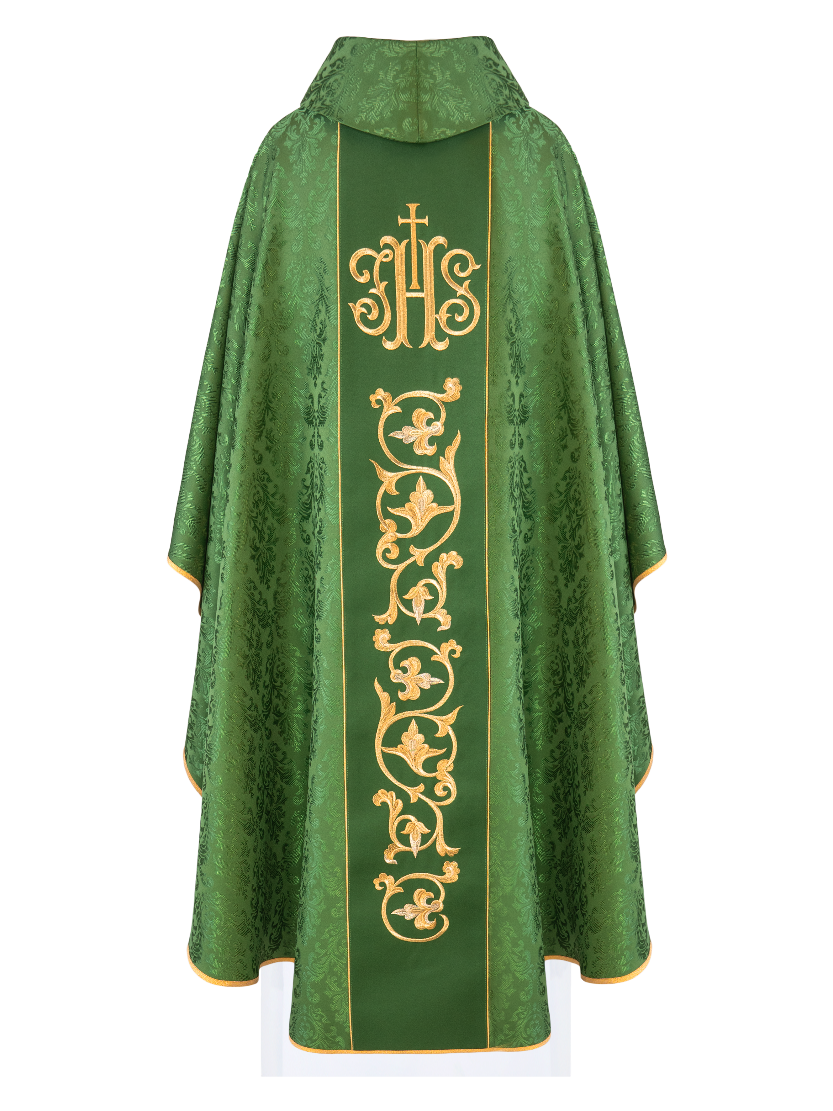 Zielony Ornat liturgiczny z bogato zdobionym pasem IHS