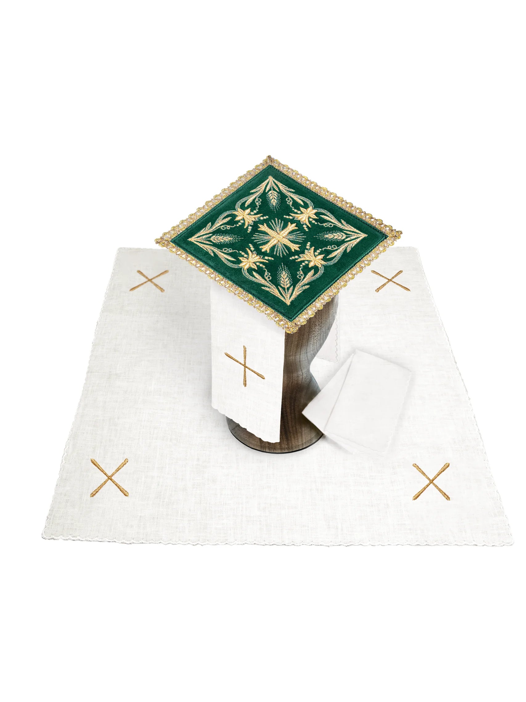 Bielizna kielichowa zielony aksamit z krzyżem
