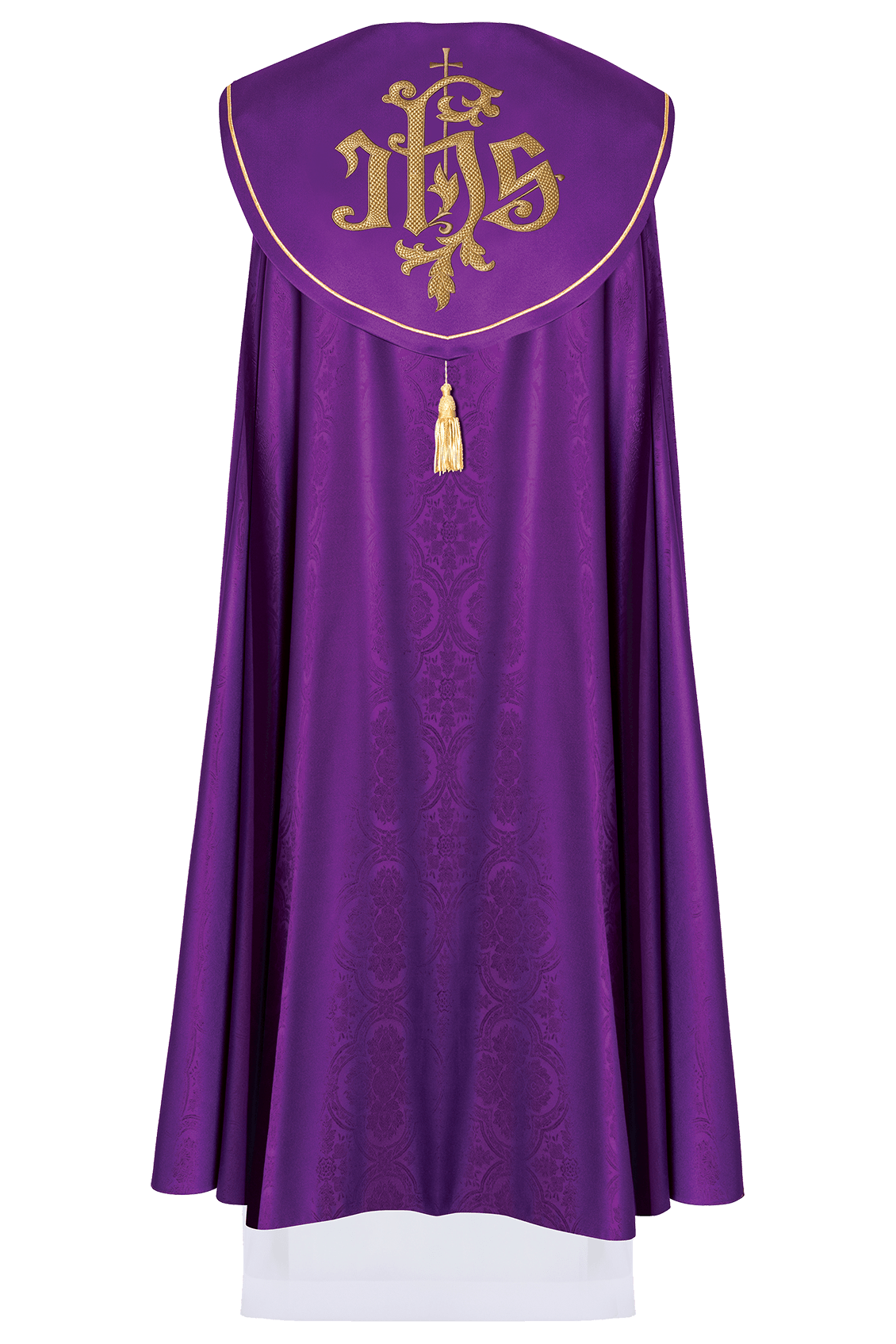 Fioletowa kapa liturgiczna z złotym IHS