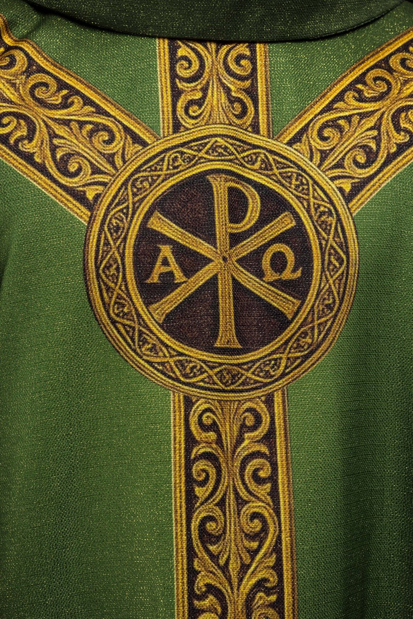 Ornat drukowany Pax zielony z bogatym złotym zdobieniem