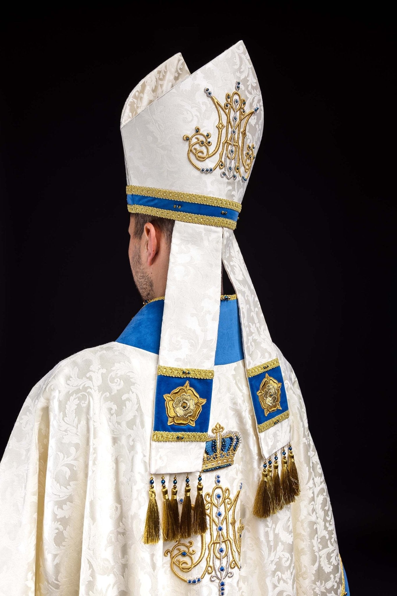 Ręcznie wykonana mitra maryjna z naturalnymi kamieniami Handmade 9006