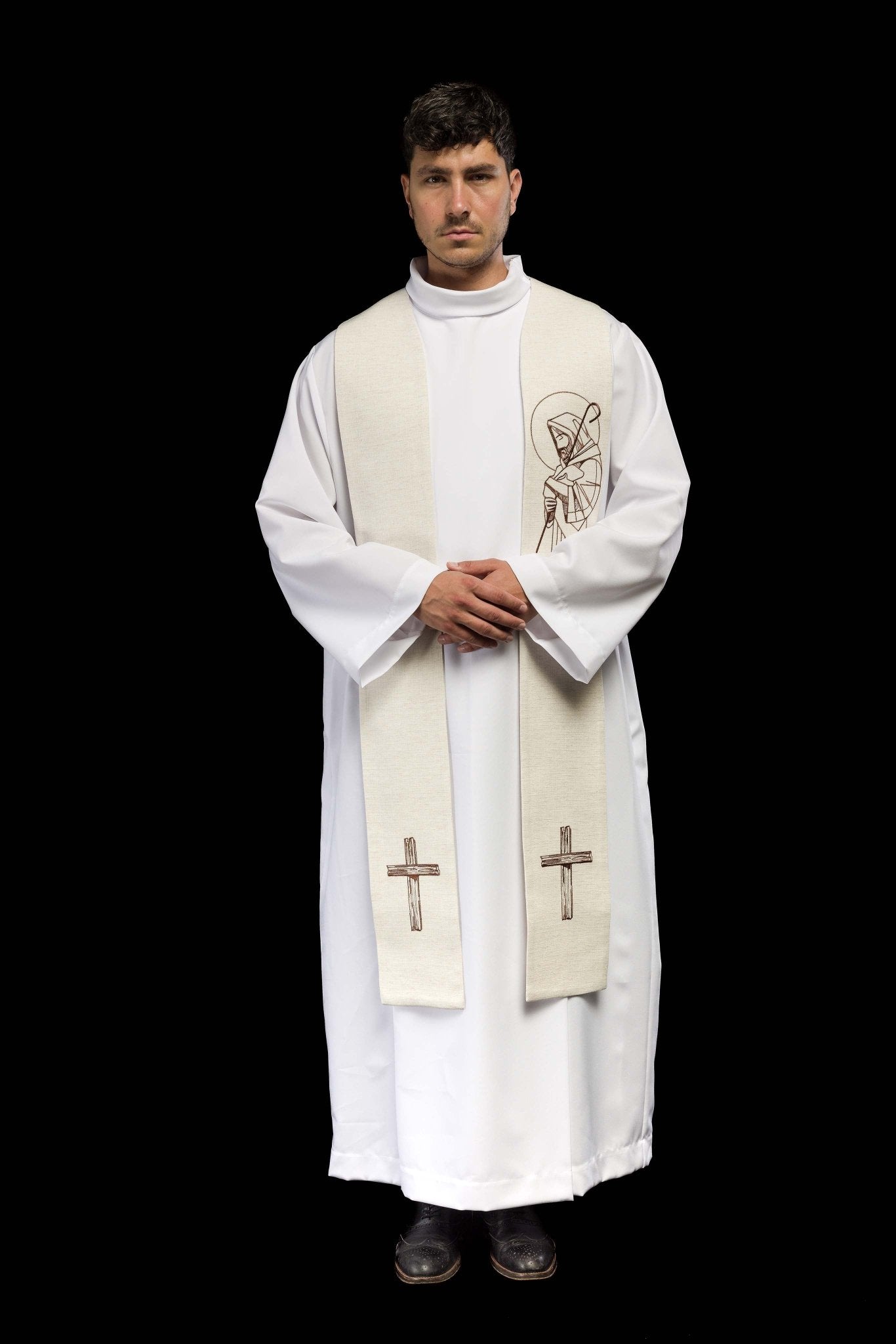 Stuła haftowana ,,Jezus dobry pasterz'' ecru