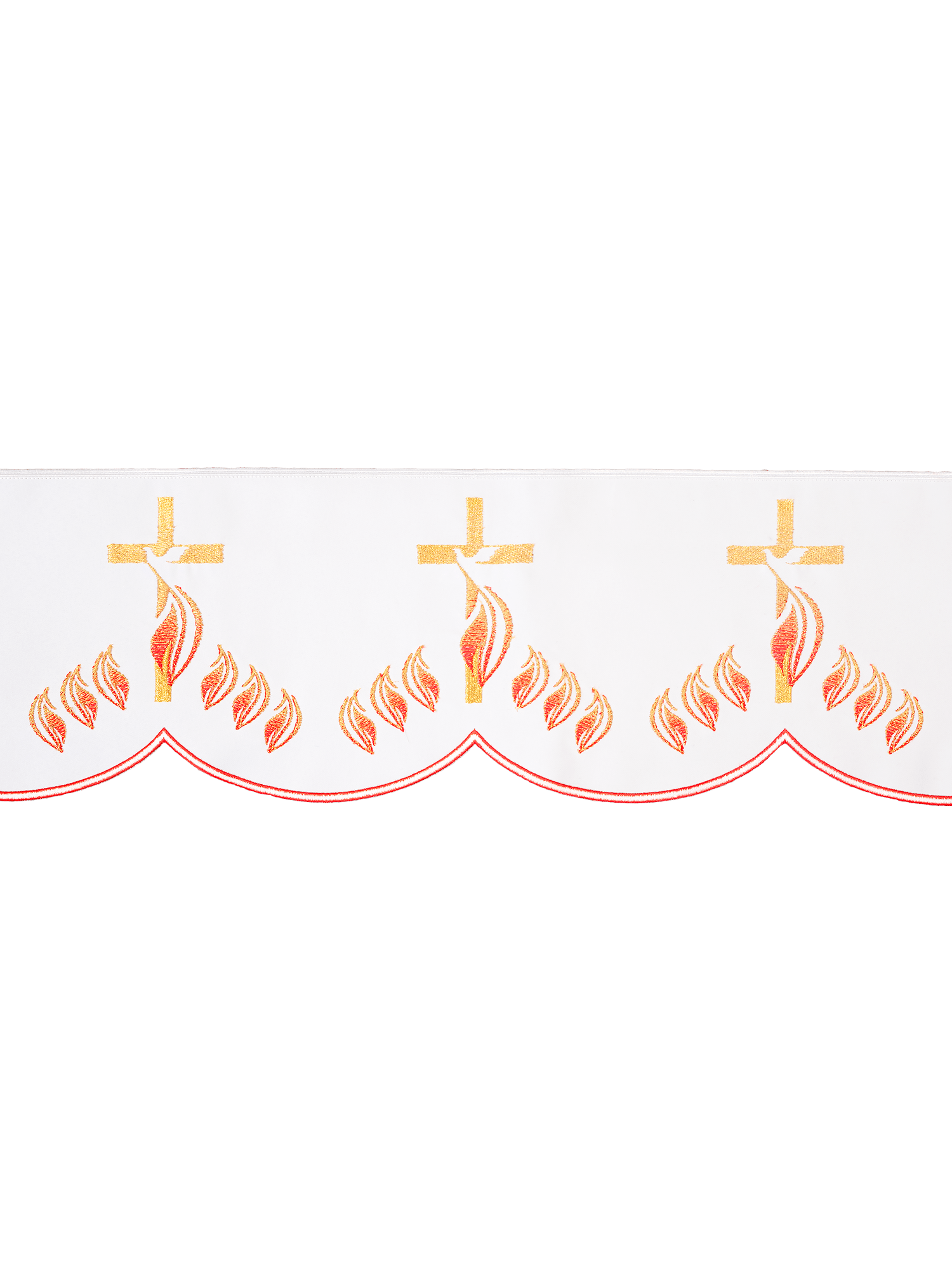 Metraż z haftem czołowym Krzyż z płomieniami Biały