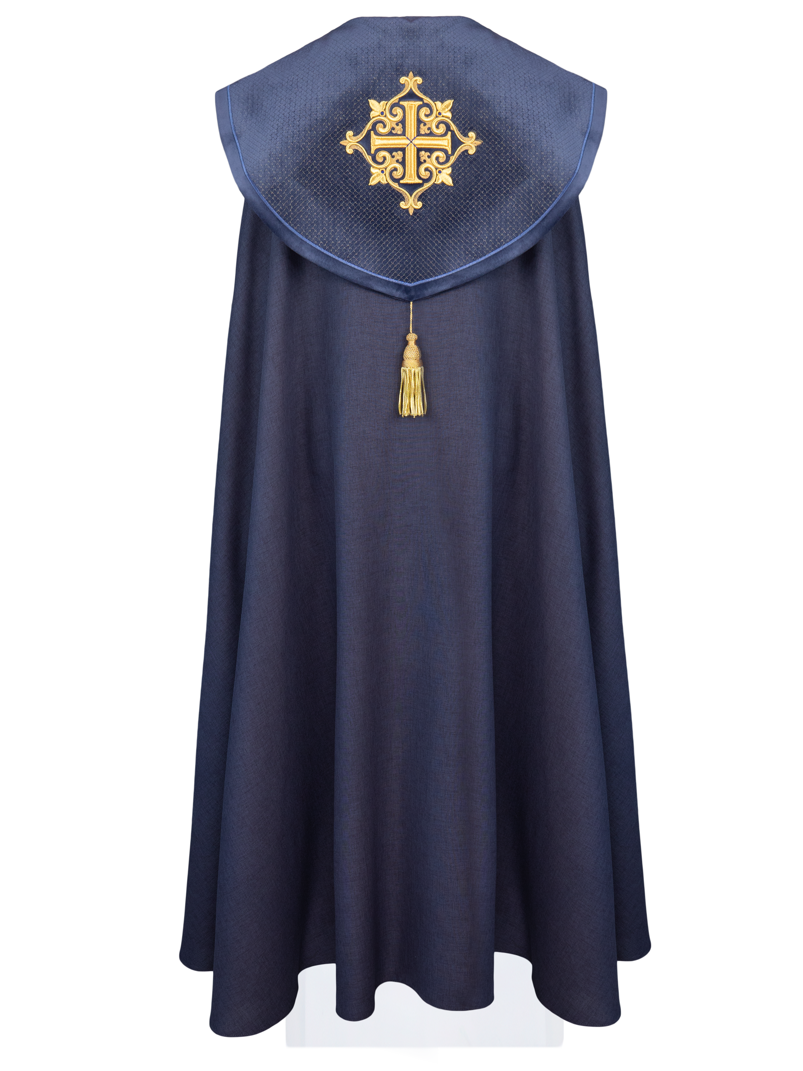 Kapa liturgiczna z aksamitnym fioletowym pasem i haftem krzyży