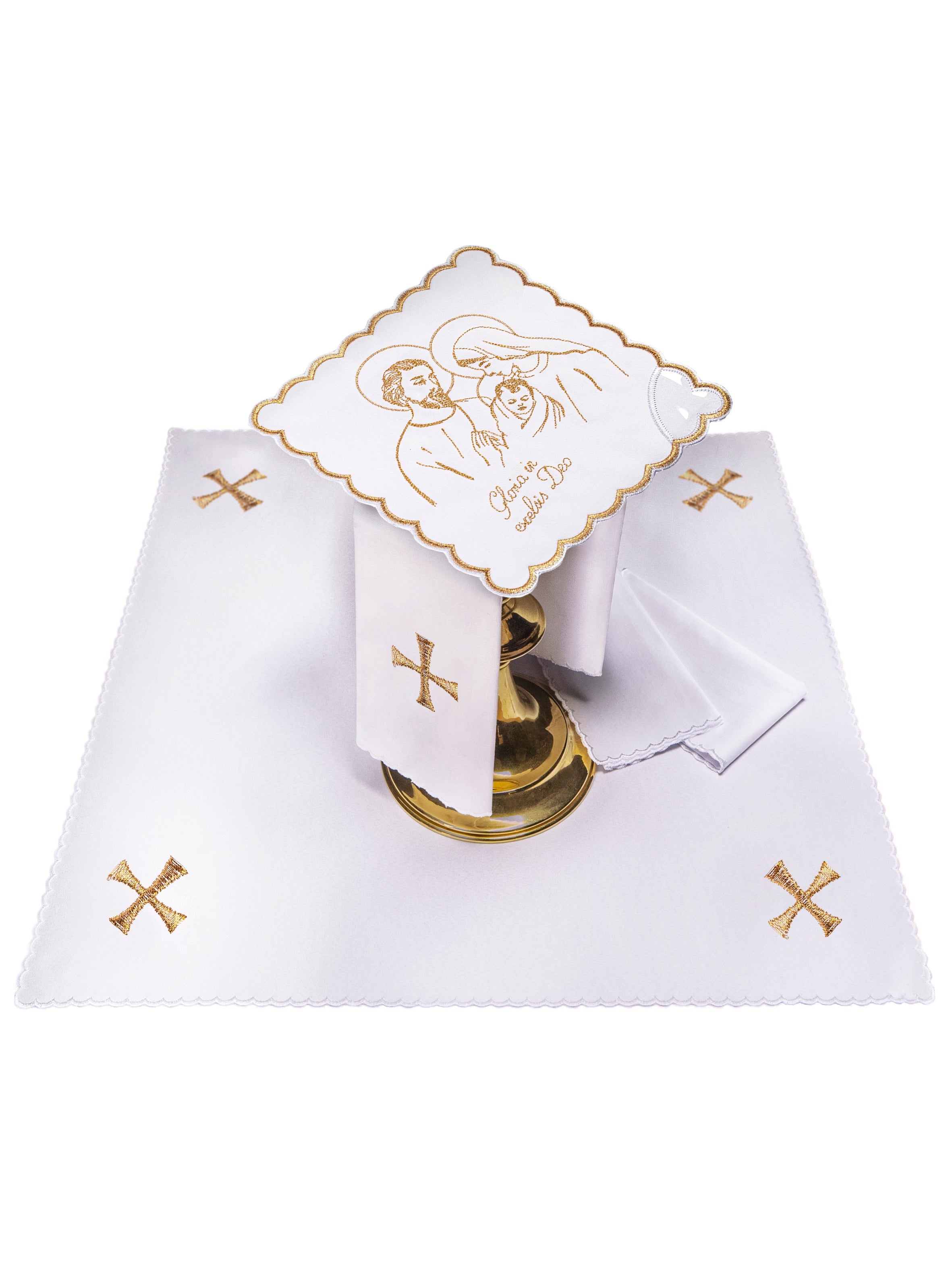 Bielizna kielichowa z złotym haftem na Boże Narodzenie