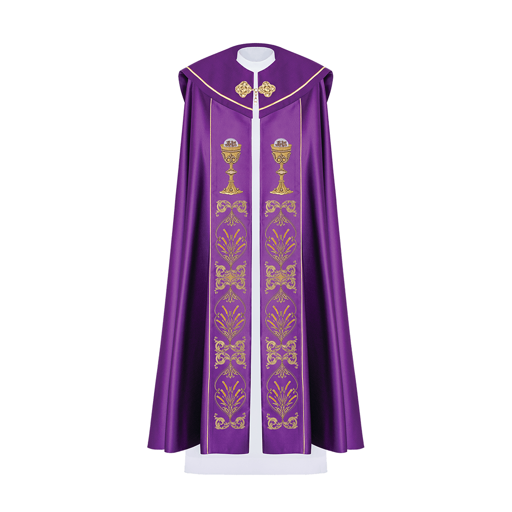 Kapa liturgiczna haftowana z monogramem w kielichy w kolorze fioletowym