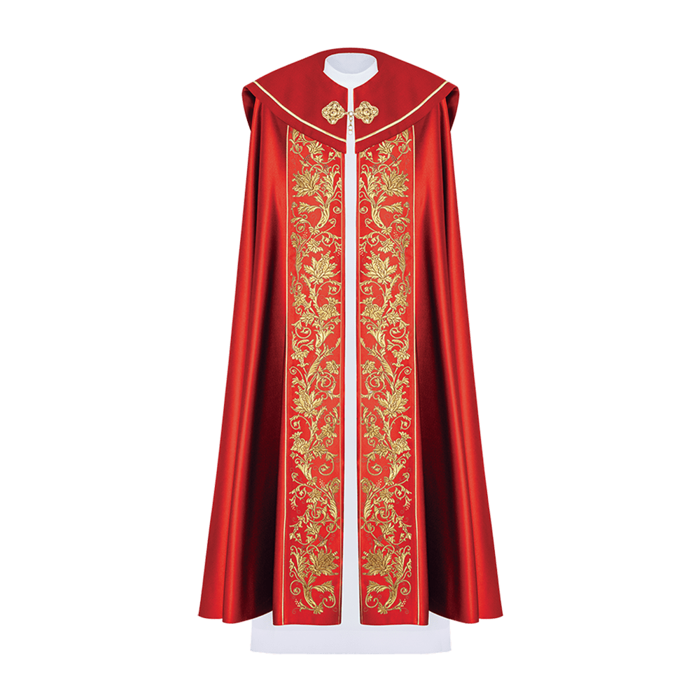 Kapa liturgiczna haftowana z monogramem w kielichy w kolorze czerwonym