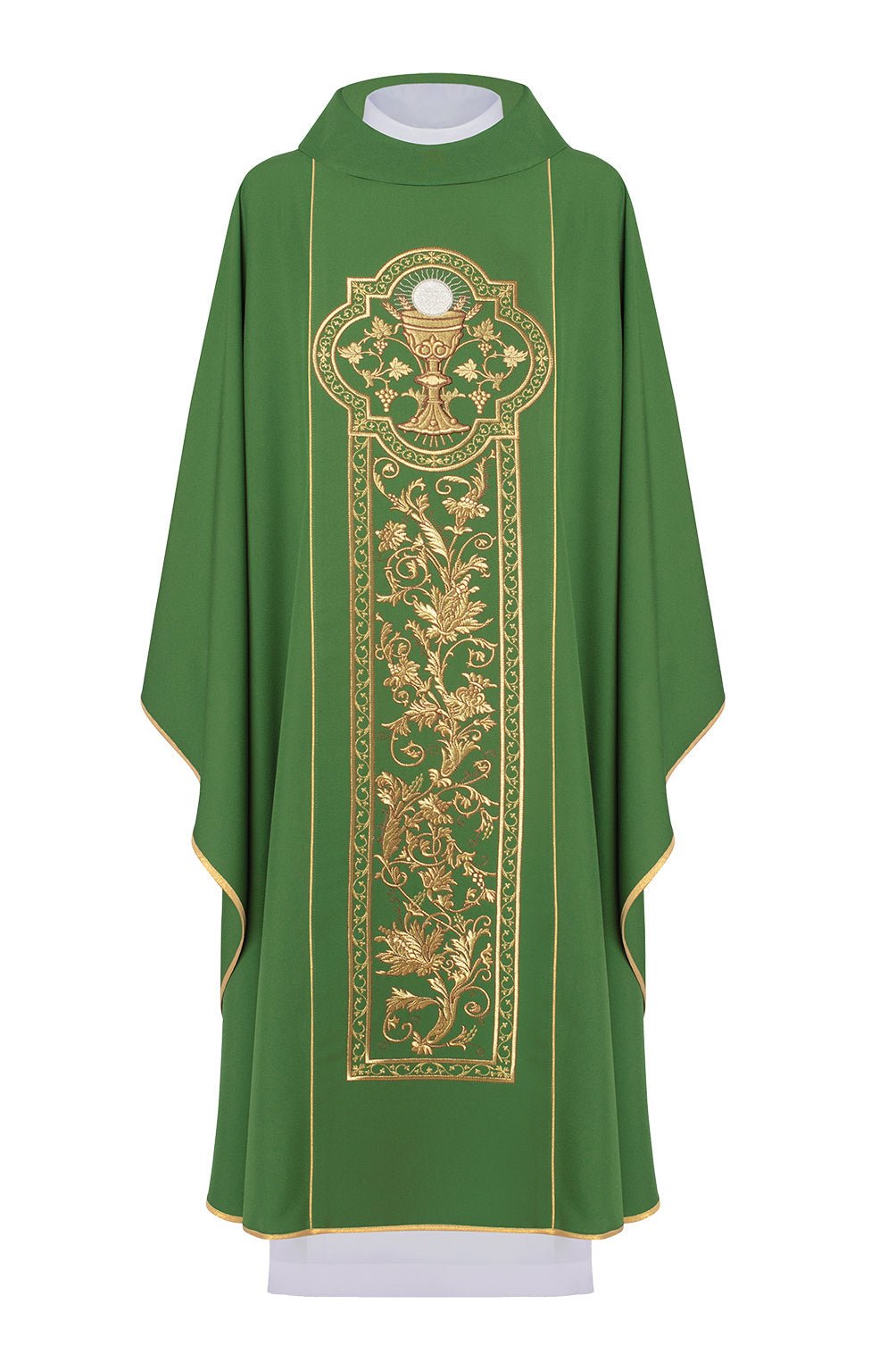 Zielony ornat z symbolem kielicha eucharystycznego