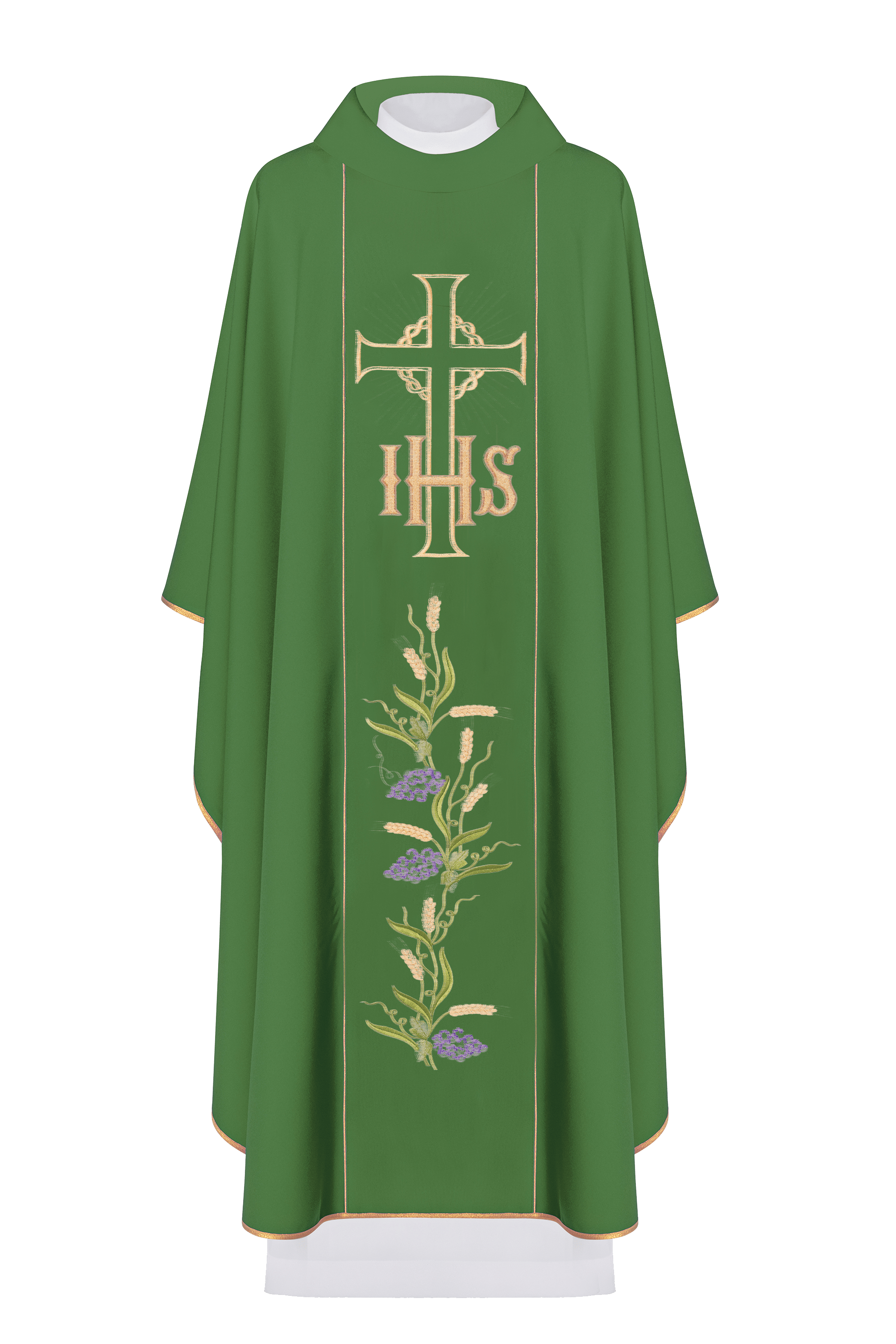 Zielony ornat z symbolem krzyża i wonogron
