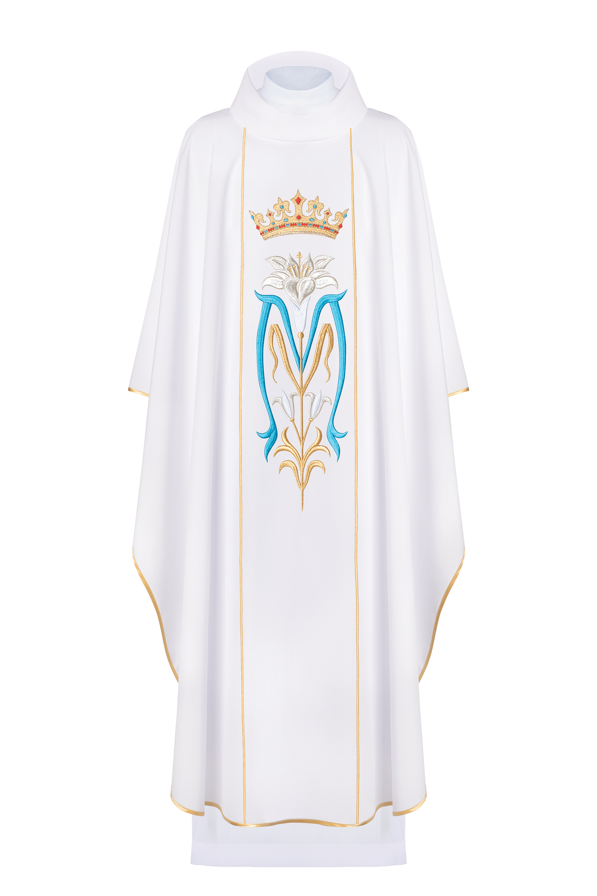 Ornat liturgiczny Maryjny haftowany z koroną biały