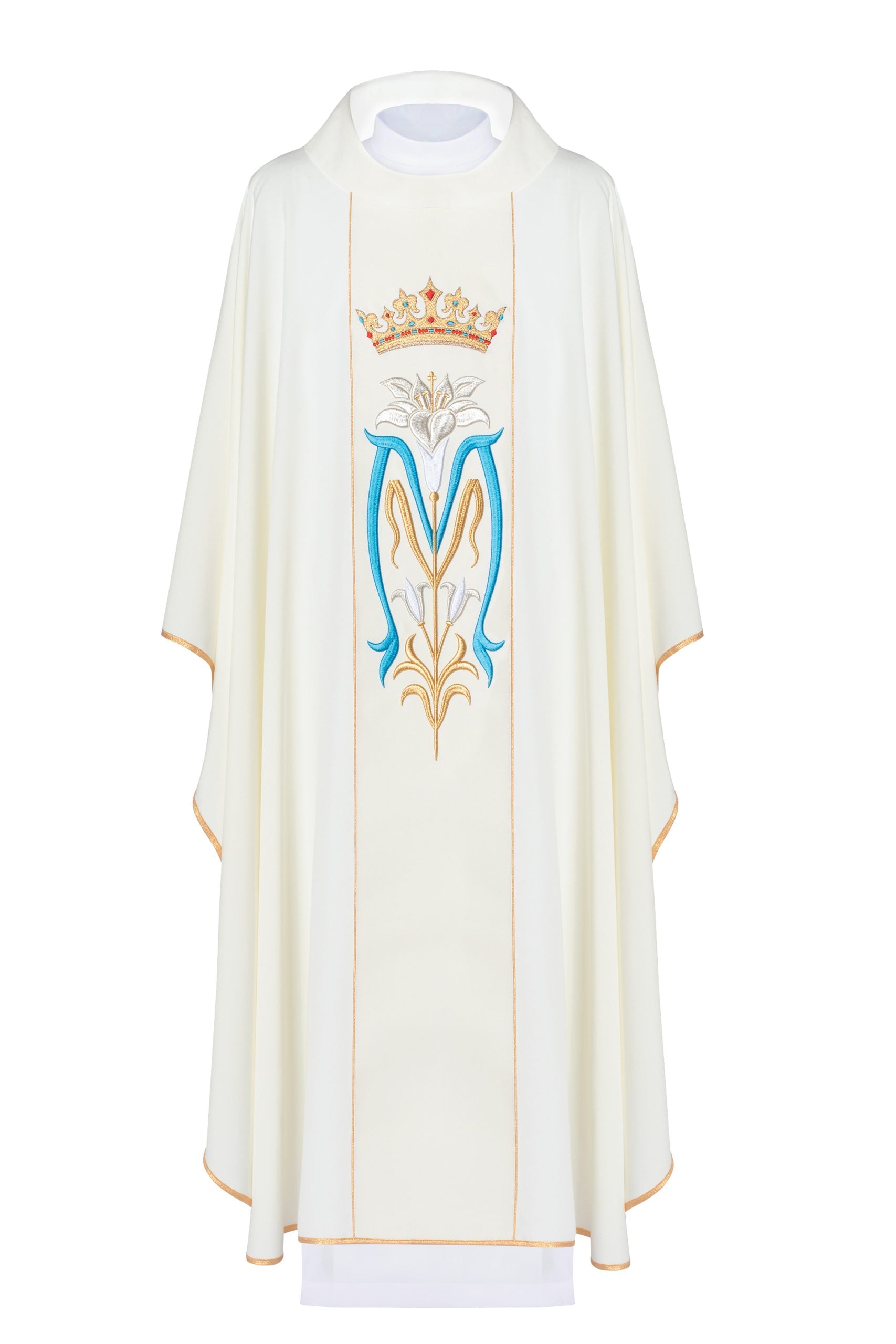 Ornat liturgiczny Maryjny haftowany z koroną w kolorze ecru