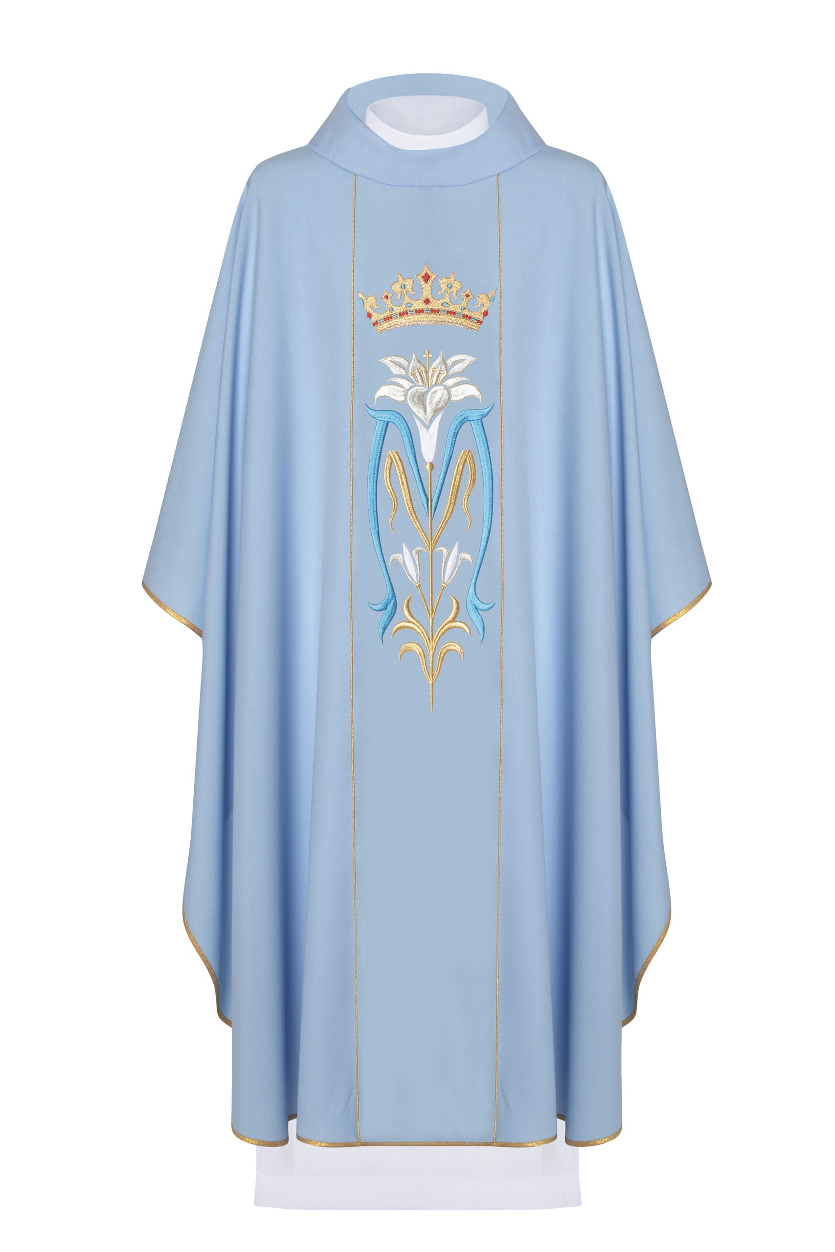 Ornat liturgiczny Maryjny haftowany z koroną Niebieski