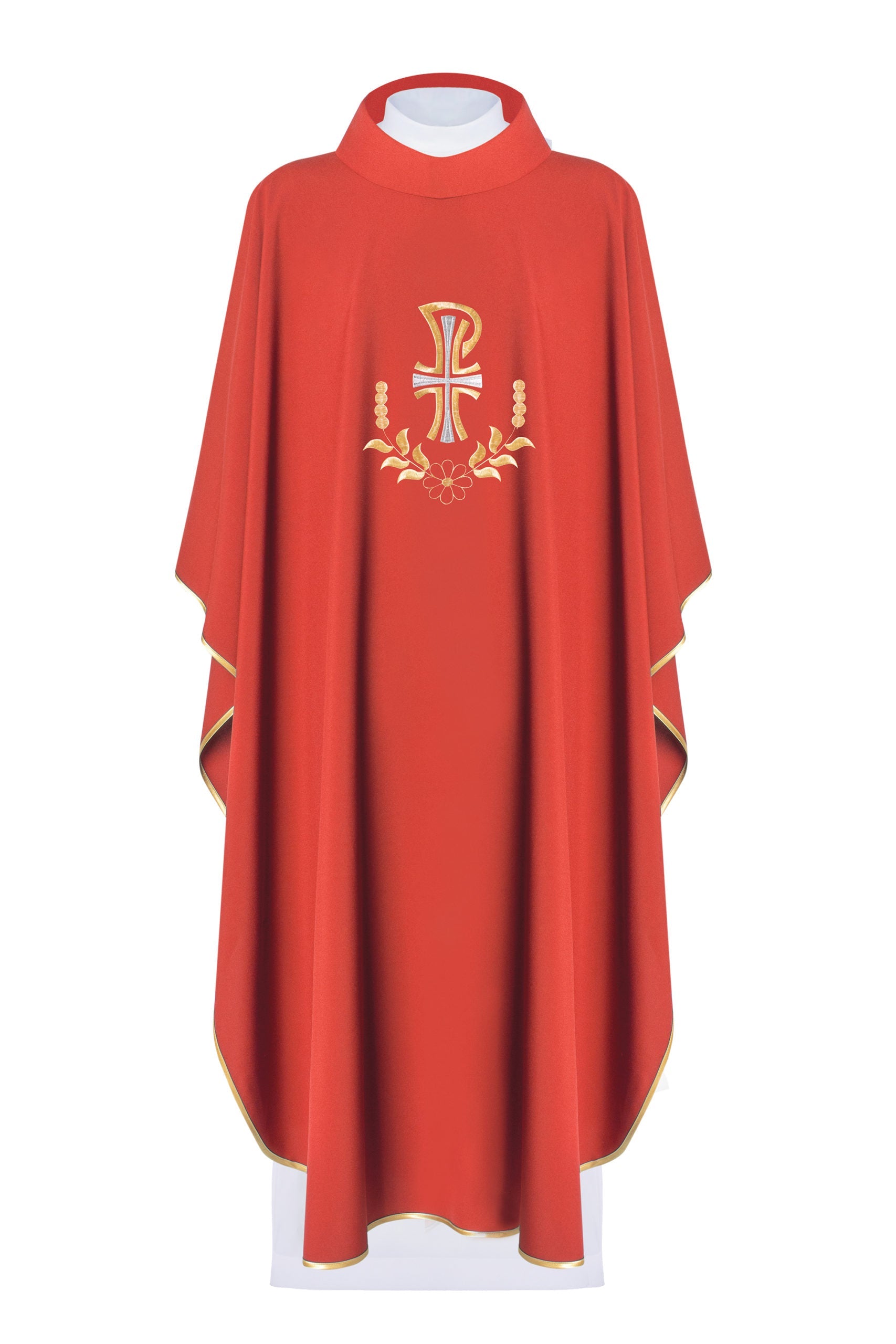 Ornat liturgiczny z haftem PAX w kolorze czerwonym