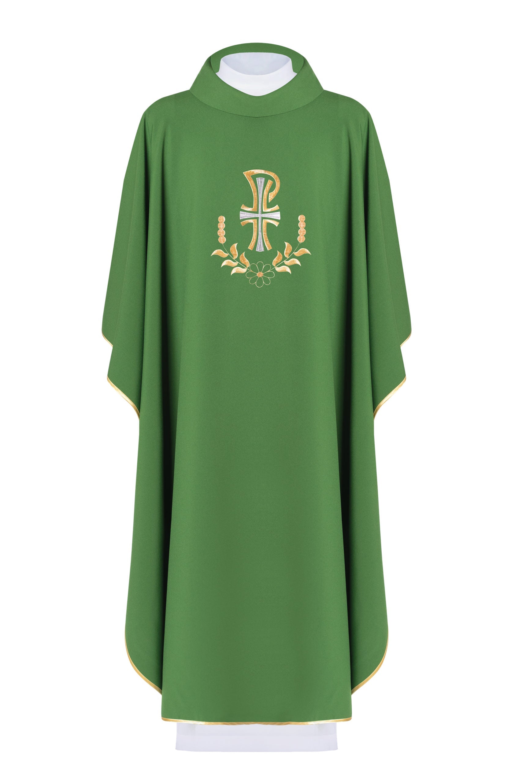 Ornat liturgiczny z haftem PAX w kolorze zielonym