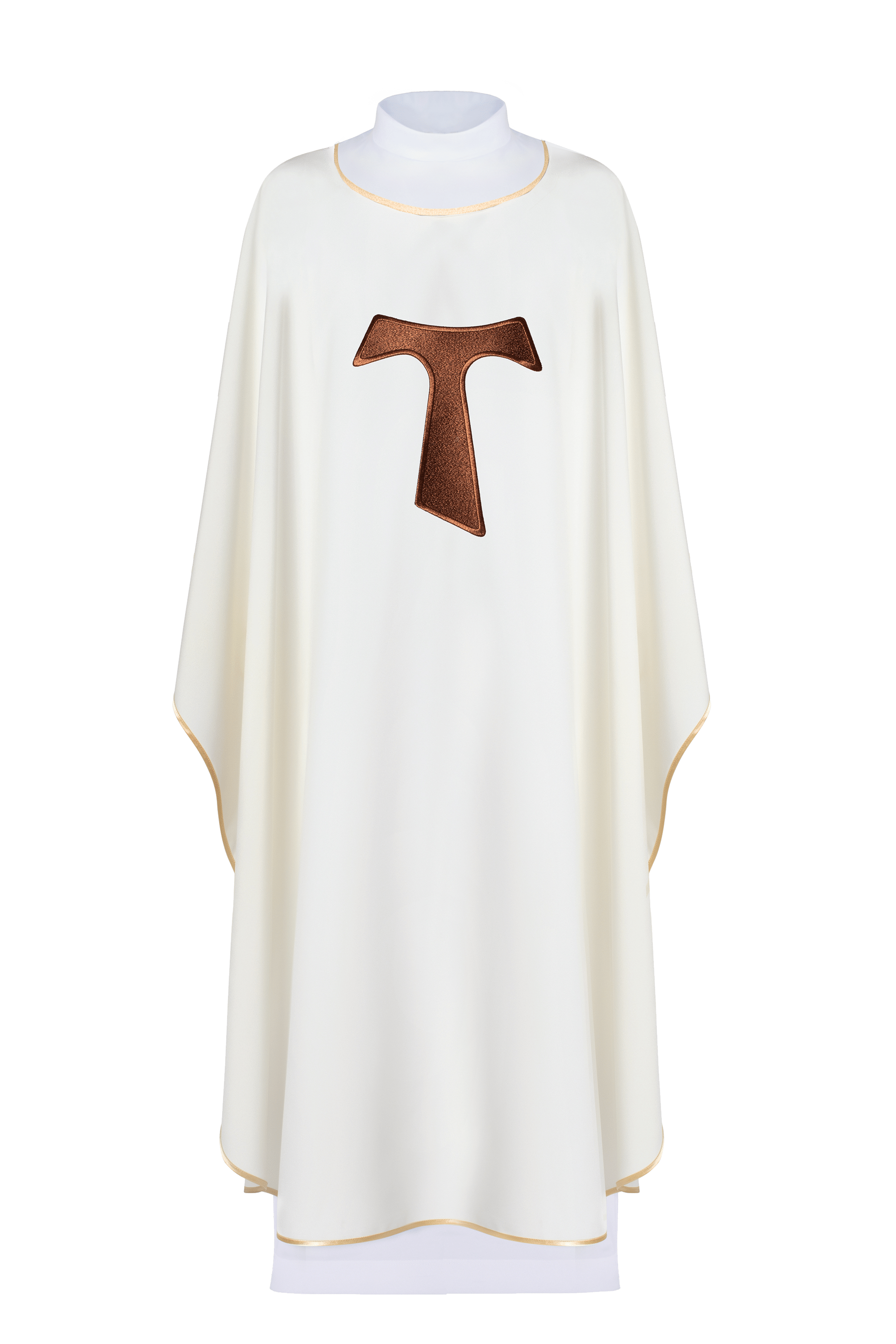 Ornat liturgiczny zdobiony franciszkańskim krzyżem TAU ecru