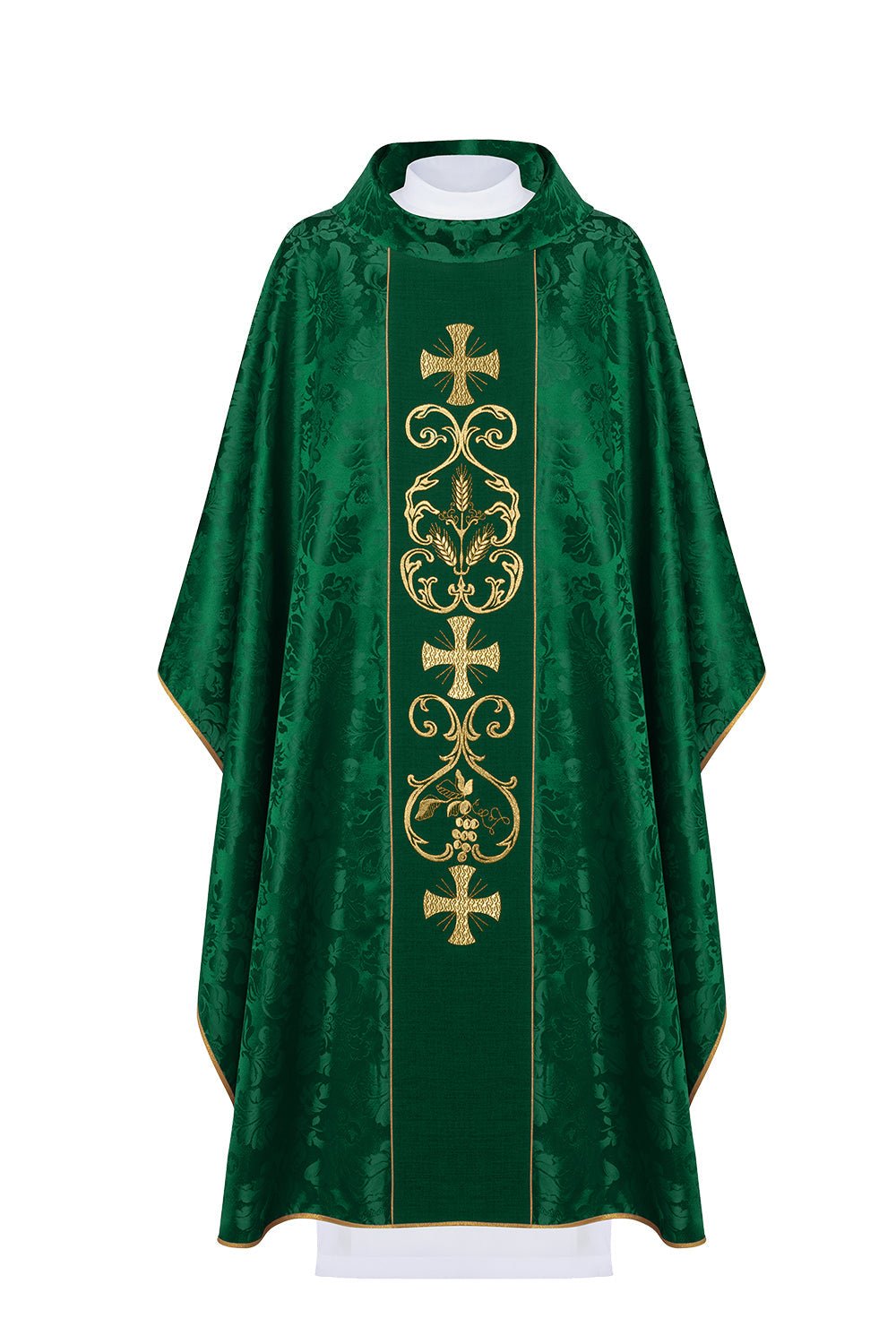 Zielony ornat liturgiczny zdobiony haftowanym pasem