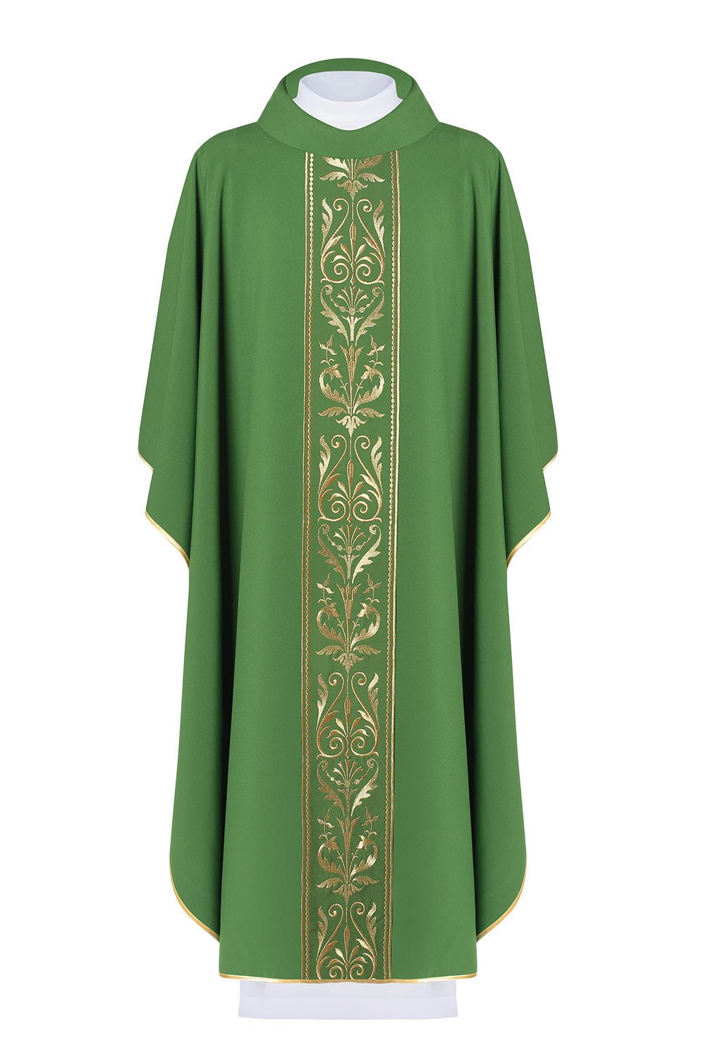 Zielony ornat liturgiczny zdobiony złotym pasem haftowanym
