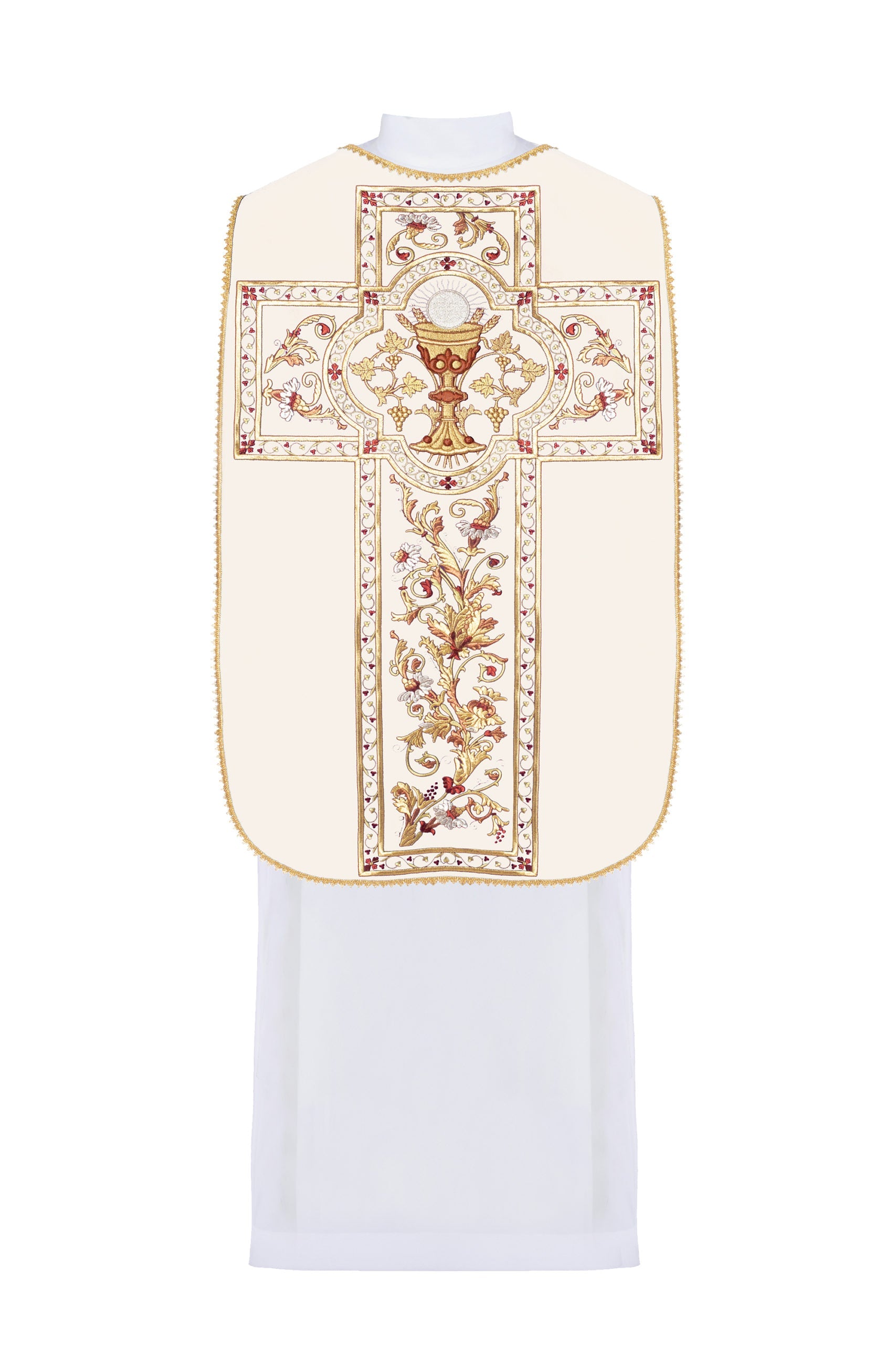 Ornat rzymski haftowany z symbolem kielicha eucharystycznego KOR/198 ECRU
