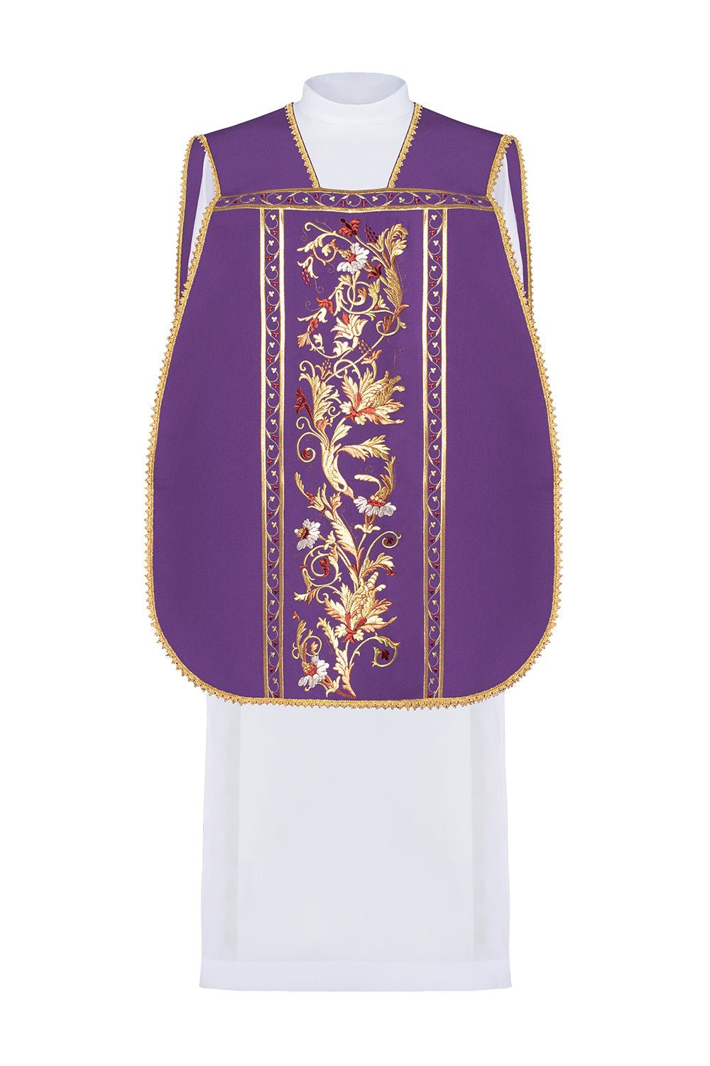 Fioletowy ornat rzymski haftowany z motywem kielicha eucharystycznego