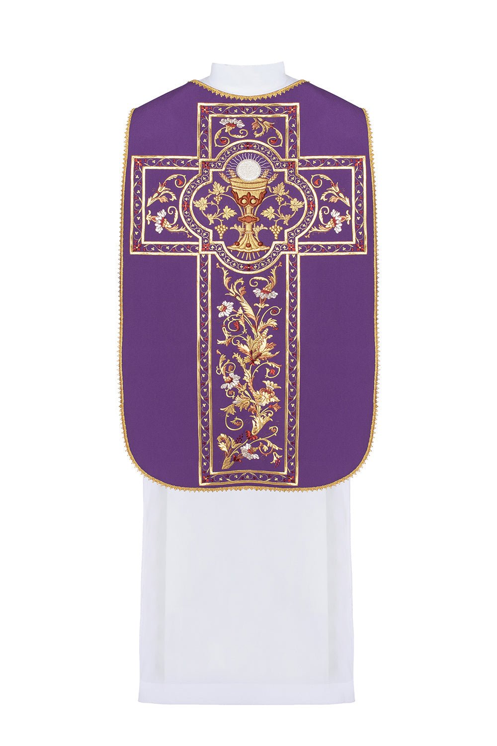 Ornat rzymski haftowany z symbolem kielicha eucharystycznego KOR/198 Fioletowy