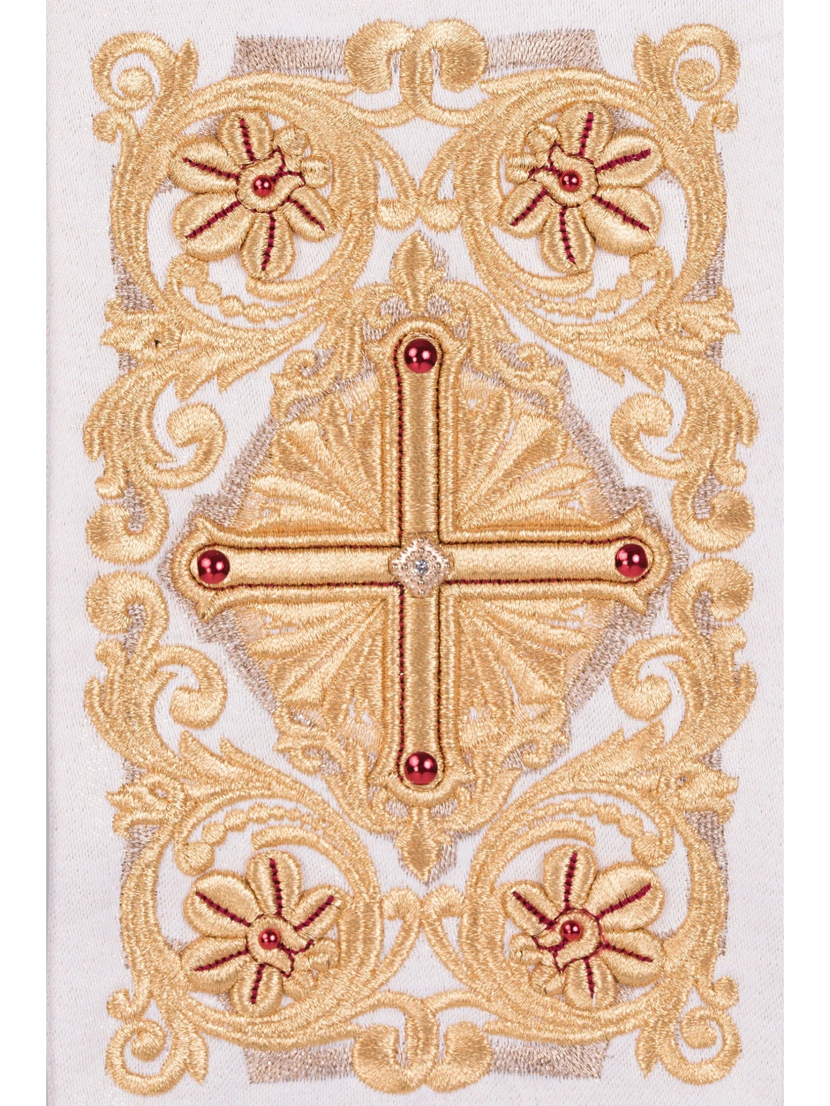 Ornat złoty bogato haftowany dekorowany kamieniami LE/7011 Złoty - ORNATY.PL