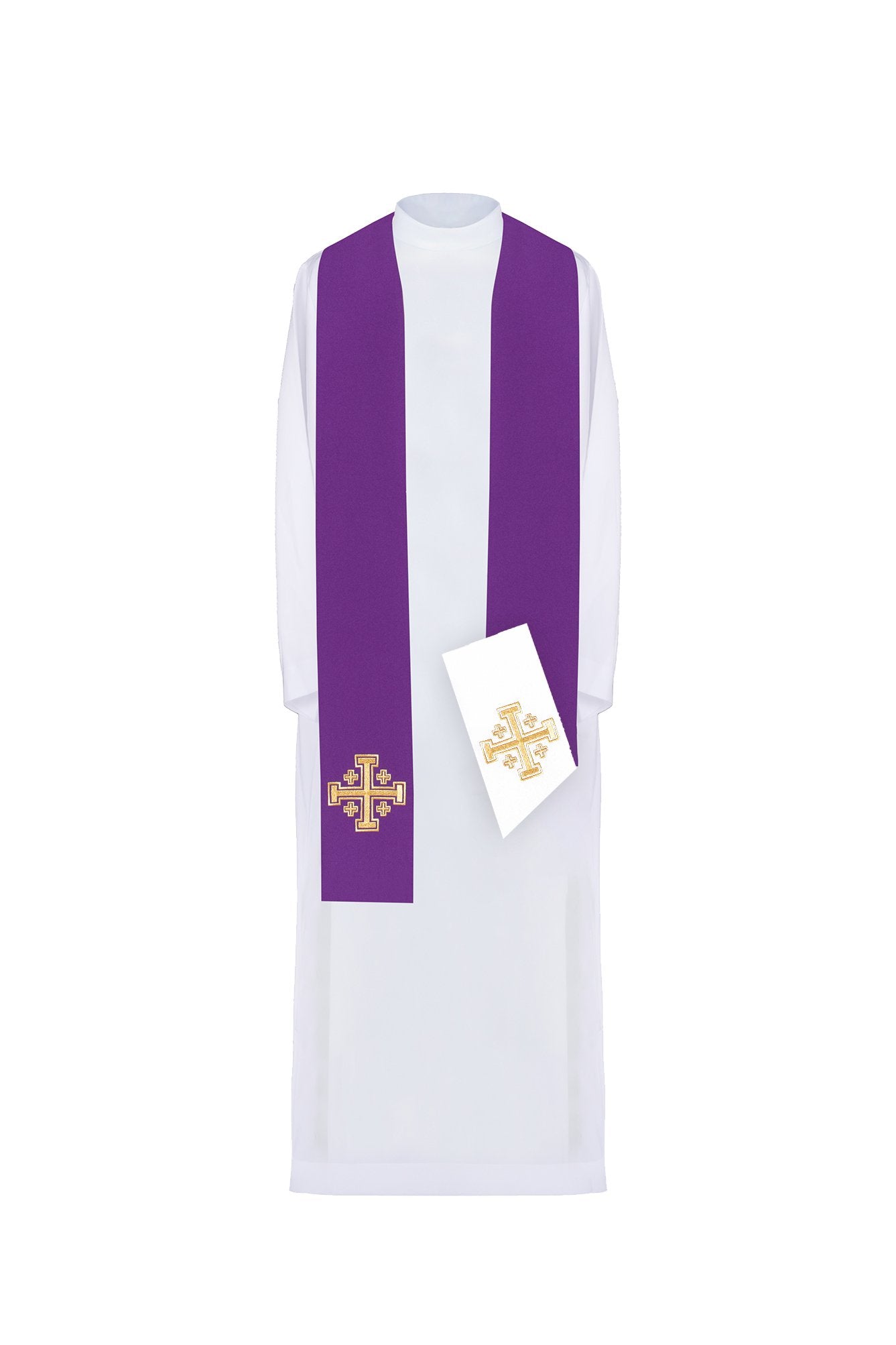 Stuła kapłańska haftowana Krzyż Jerozolimski fioletowo biała