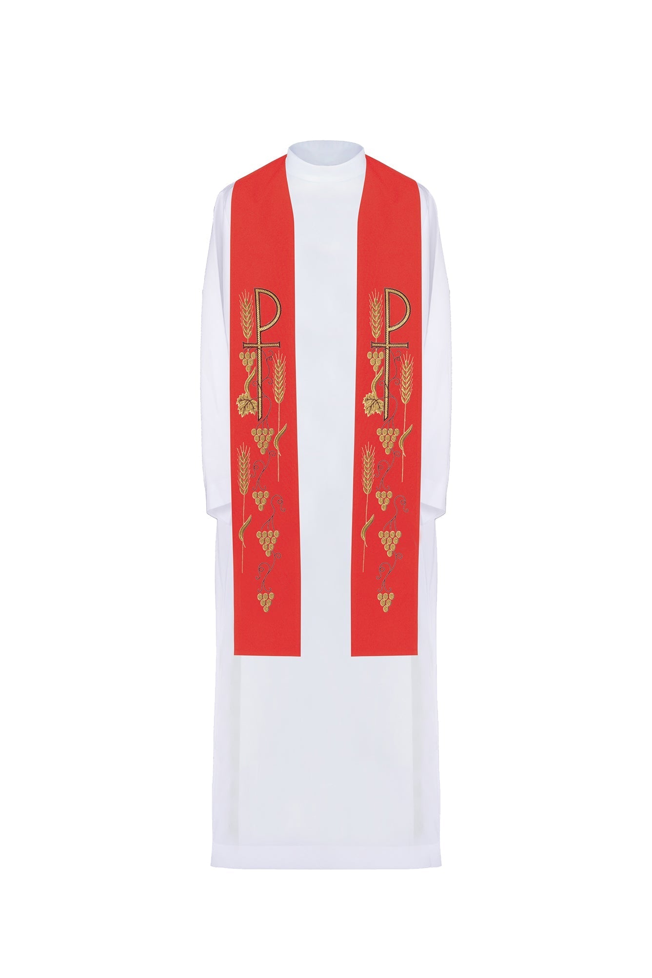 Stuła kapłańska haftowana krzyż z winogronami Czerwona